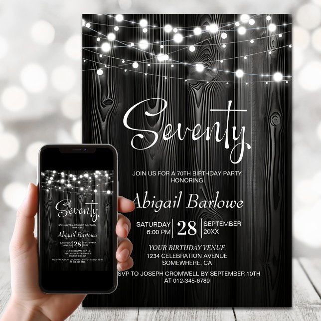 Invitación Black Rustic Wood 70 cumpleaños (Subido por el creador)