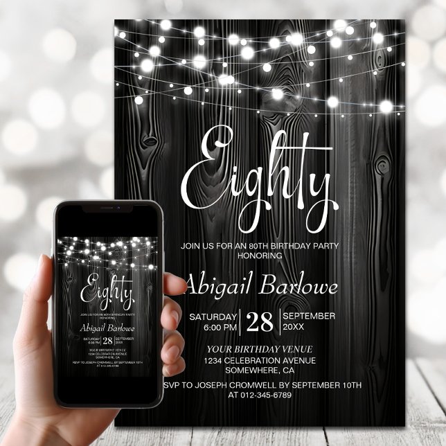 Invitación Black Rustic Wood 80 cumpleaños (Subido por el creador)