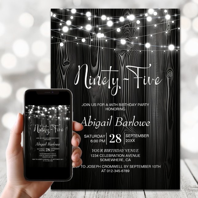 Invitación Black Rustic Wood 95th Birthday Party (Subido por el creador)