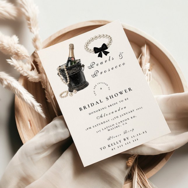 Invitación Black Satin Bow Pearls Bridal Shower (Subido por el creador)