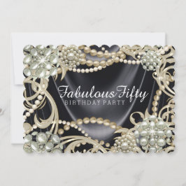 Invitación Black Satin Pearl Glamorosa fiesta de cumpleaños