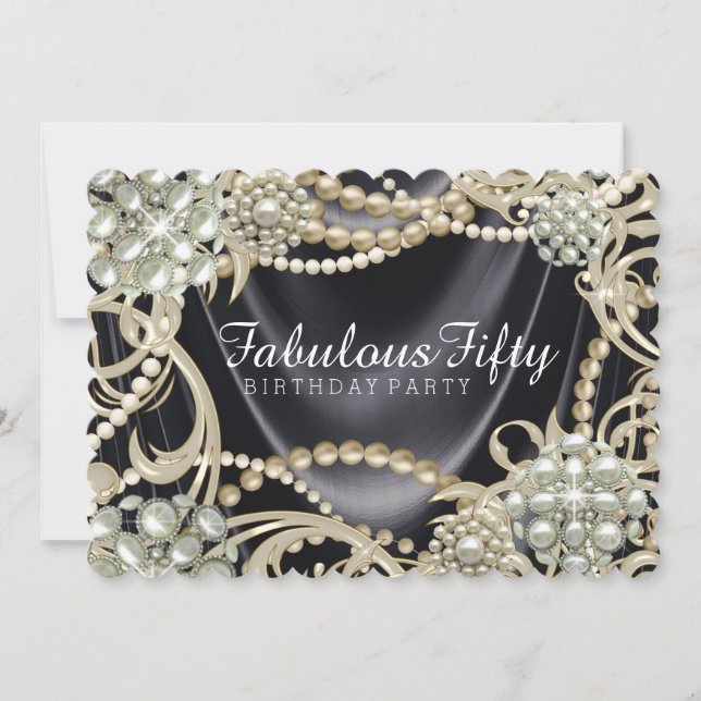 Invitación Black Satin Pearl Glamorosa fiesta de cumpleaños (Anverso)