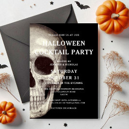 Invitación Black Scary Skull Adulto Halloween Fiesta de cócte