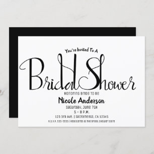 Invitación Black Script Modern Minimal Bridal Shower