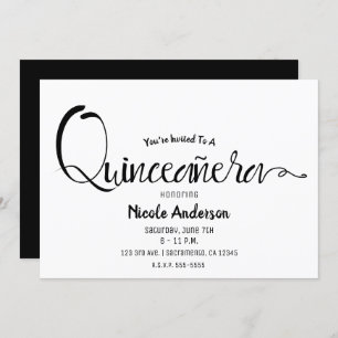 Invitación Black Script Modern Minimal Quinceañera Quince