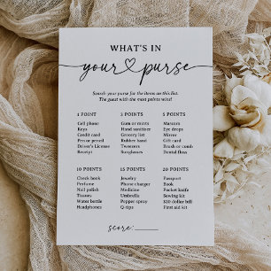 Invitación Black Script What's In Your Purse Baby Shower Game