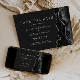 Invitación Black Silver Agate Oscuro Save the Date