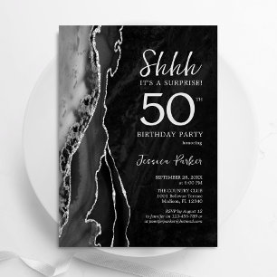Invitación Black Silver Agate Surprise 50 cumpleaños