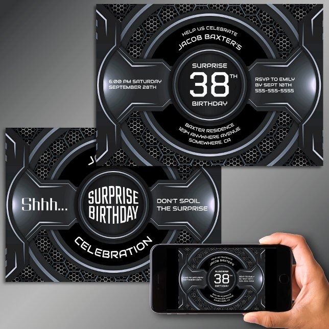 Invitación Black Silver Cualquier fiesta de cumpleaños sorpre (Subido por el creador)