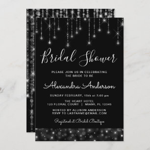 Invitación Black Silver Elegant String ilumina la ducha de no