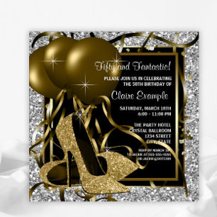 Invitación Black Silver High Heels Fantasmas de cumpleaños