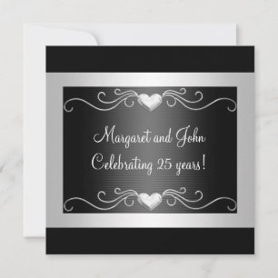 Invitación Black Silver Love Hearts 25º Aniversario 2