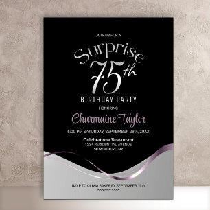 Invitación Black Silver Sorprende 75th Birthday Party