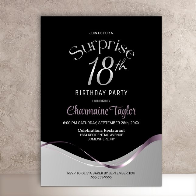 Invitación Black Silver Sorprende fiesta de cumpleaños número (Subido por el creador)