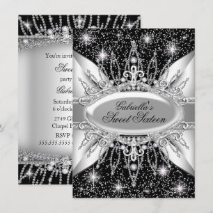 Invitación Black & Silver Sparkle Diamond Sweet 16
