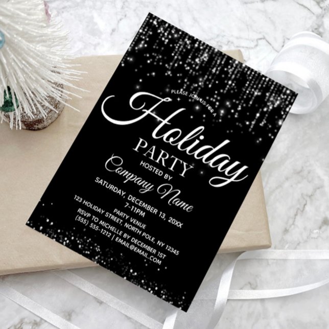 Invitación Black Silver String ilumina fiesta de feriado corp (Subido por el creador)