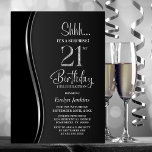 Invitación Black Silver Surprise 21st Birthday<br><div class="desc">Invite a sus amigos y seres queridos con esta moderna invitación a la fiesta de cumpleaños número 21. El área de texto de personalizable de esta plantilla de invitación le permite incluir sin esfuerzo todos los detalles necesarios para su celebración especial de cumpleaños, incluyendo la fecha, hora, lugar e información...</div>