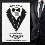Invitación Black Silver Tuxedo 18th Birthday Party<br><div class="desc">Celebra tu cumpleaños número 18 con estilo e invita a tus amigos y seres queridos a tu celebración de cumpleaños con esta invitación de esmoquin negro y plata.</div>