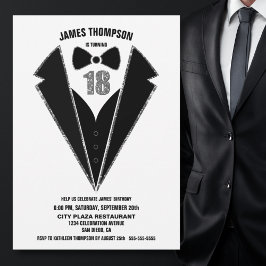 Invitación Black Silver Tuxedo 18th Birthday Party