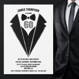 Invitación Black Silver Tuxedo 60ª fiesta de cumpleaños