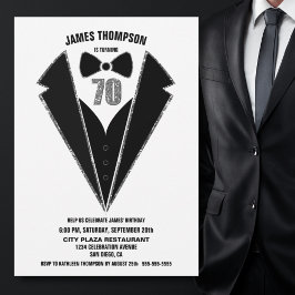 Invitación Black Silver Tuxedo 70º cumpleaños