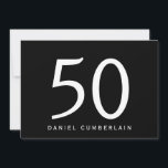 Invitación Black Simple 50th Birthday Party<br><div class="desc">Cincuenta. 50.ª Invitación de cumpleaños. Fecha,  lugar,  RSVP incluido. Blanco y negro. Sencillo.</div>