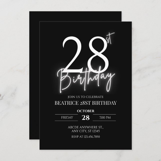 Invitación Black simple edad casual cumpleaños personalizado (Anverso / Reverso)