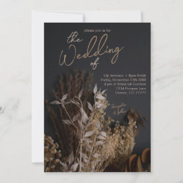 Invitación Black Slate Dark Dried Floral Boho Rústico Boda