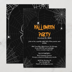 Invitación Black Spider Web Typography Halloween Party