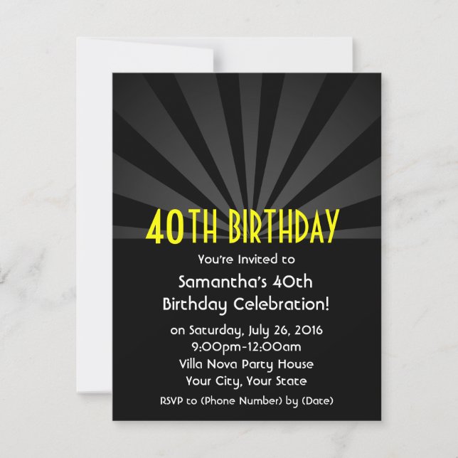Invitación Black Spotlight Marquee 40th Party Invitation (Anverso)