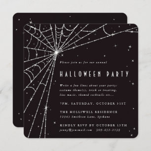 Invitación Black Square Diamond Spider Web Halloween Party