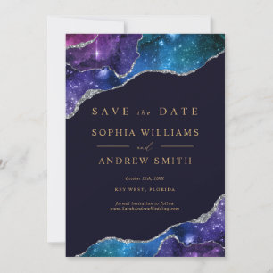 Invitación Black & Stars Blue Gold Save the Date