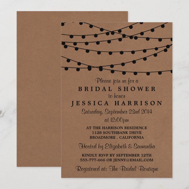 Invitación Black String Ilustra Sobre La Ducha De Novias Rusa (Anverso / Reverso)