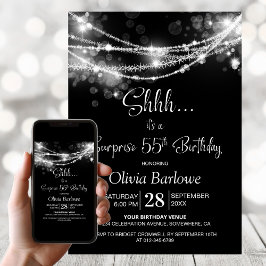 Invitación Black String Lights Surprise Fiesta de cumpleaños 