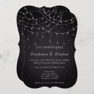 Invitación Black String Luces QR Código Boda festivo