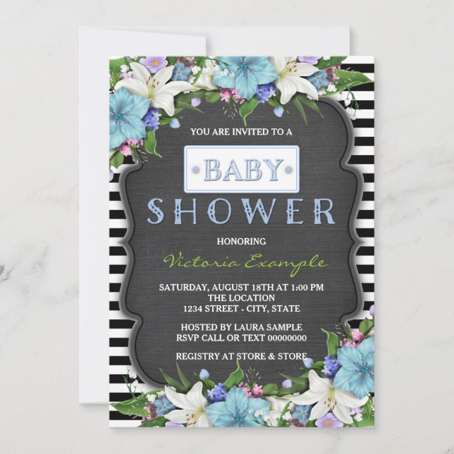 Invitación Black Stripe Boys Chalk Baby Shower (Anverso)