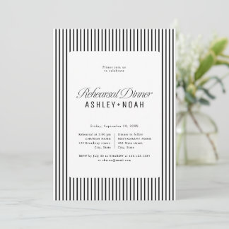 Invitación Black Striped Elegance Classy Rehearsal Dinner