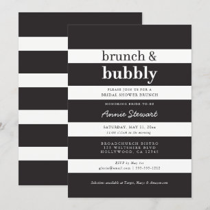 Invitación Black Stripes Brunch & Bubbly Bridal Shower