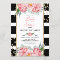 Black Stripes Gold y Pink Floral Baby Shower