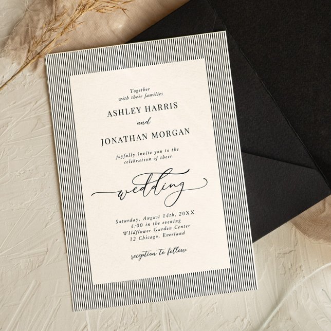 Invitación Black Stripes Old Money Wedding Invitation (Subido por el creador)