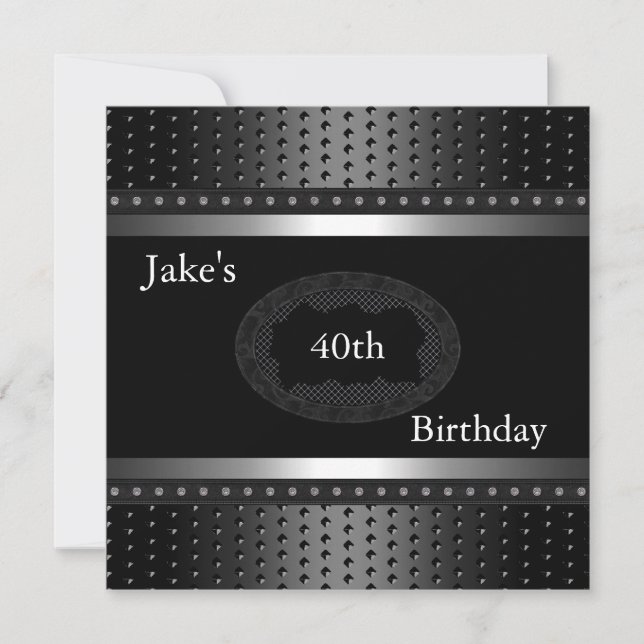 Invitación Black Studs 40 cumpleaños Fiesta Silver Hombres (Anverso)