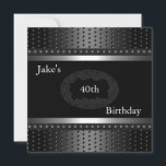 Invitación Black Studs 40th Birthday Fiesta Silver Mens<br><div class="desc">Los estudiantes negros 40 años Fiesta Plata Invitación a los hombres. Elegante Classy Todo Ocasión Fiesta invitaciones a plantilla</div>
