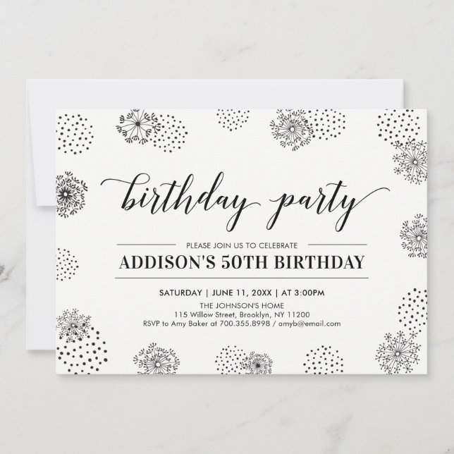 Invitación Black Stylish Modern 50th Adult Birthday Party (Anverso)