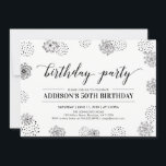 Invitación Black Stylish Modern 50th Adult Birthday Party<br><div class="desc">Celebre su día especial con este elegante diseño de invitación para fiestas de cumpleaños que incluye una hermosa tipografía y patrones de fondo en blanco y negro.</div>