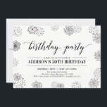 Invitación Black Stylish Modern 50th Adult Birthday Party<br><div class="desc">Celebre su día especial con este elegante diseño de invitación para fiestas de cumpleaños que incluye una hermosa tipografía y patrones de fondo en blanco y negro.</div>