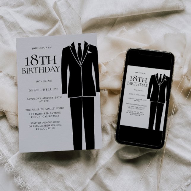 Invitación Black Suit & Tie Mens 18th Birthday Party (Subido por el creador)
