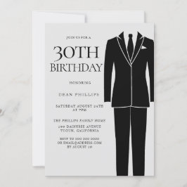 Invitación Black Suit & Tie Mens 30th Birthday Fiesta