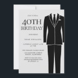 Invitación Black Suit & Tie Mens 40th Birthday Fiesta<br><div class="desc">Black Suit & Tie Mens 40th Birthday Party Invitation Ver colección coincidente en Nest Store y Nest Muchas gracias</div>
