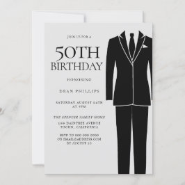 Invitación Black Suit & Tie Mens 50 cumpleaños