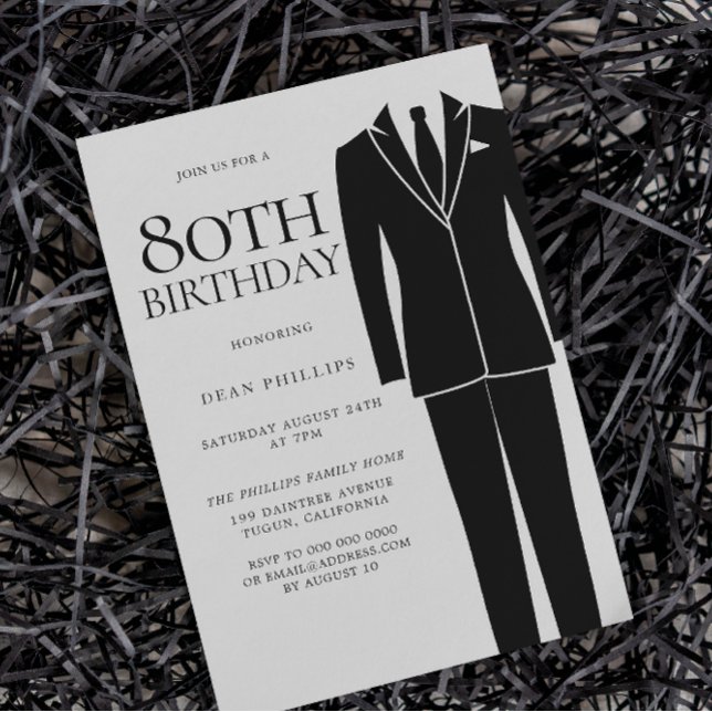 Invitación Black Suit & Tie Mens 80 cumpleaños (Subido por el creador)